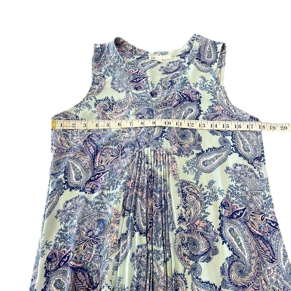 DR2 Daniel Rainn Blue Purple Paisley Pleated Swing Dress Size Small - Picture 6 of 8